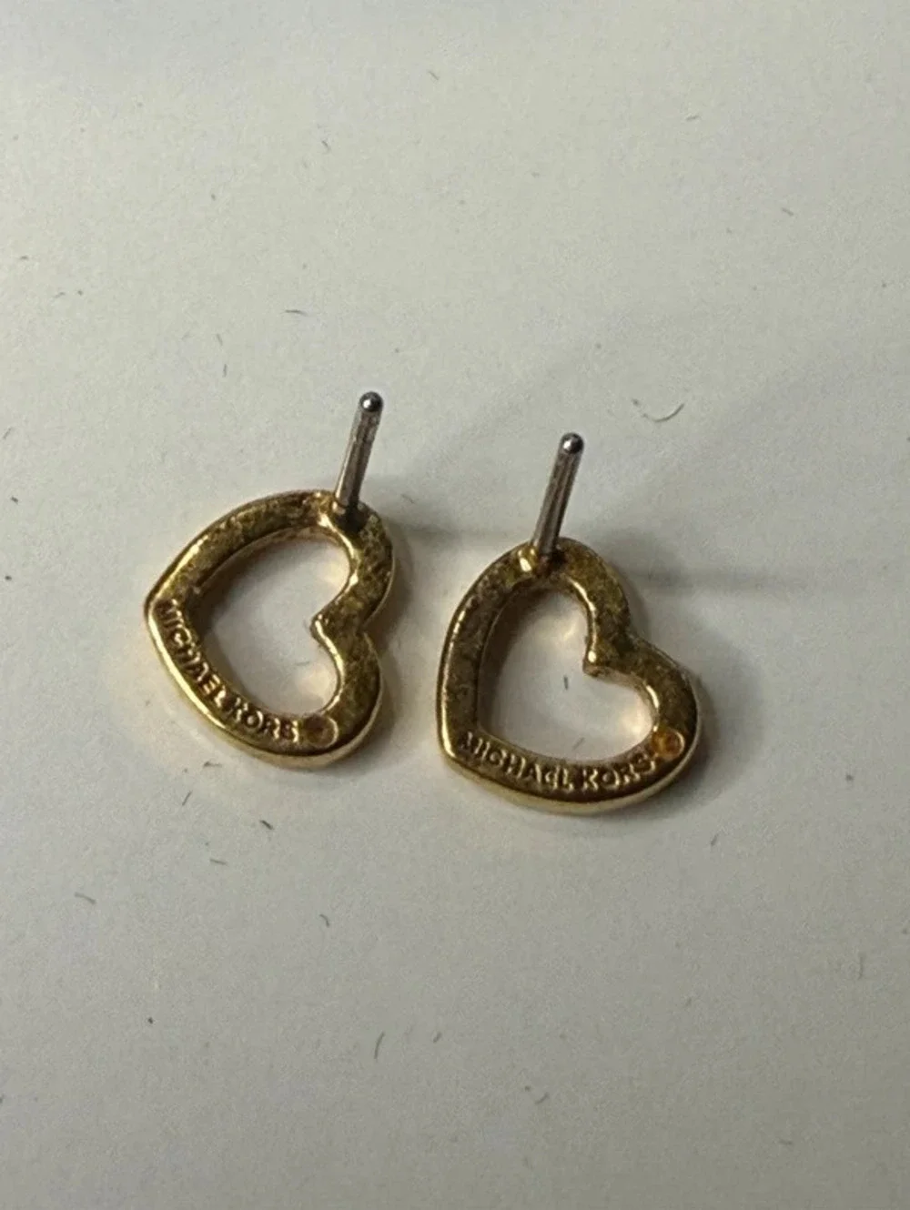 Michael Kors Gold Tone Crystal Heart Charm Bracelet and Heart Stud Earrings Set